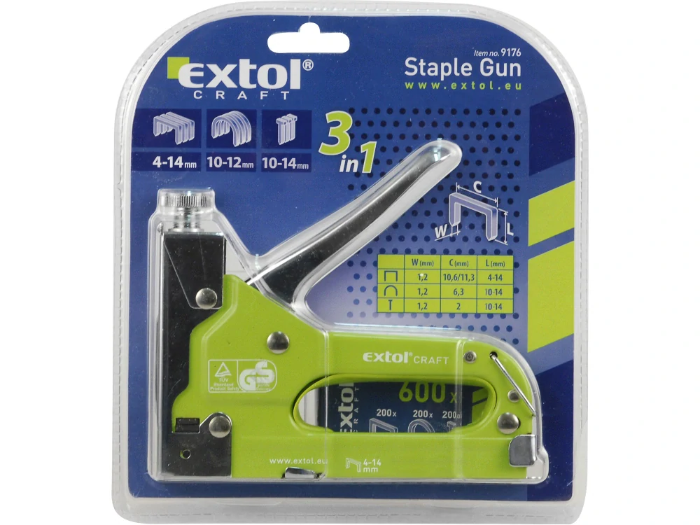 9176 EXTOL Pistole sponkovací 3funkční, 4-14mm/tl. 1,2mm