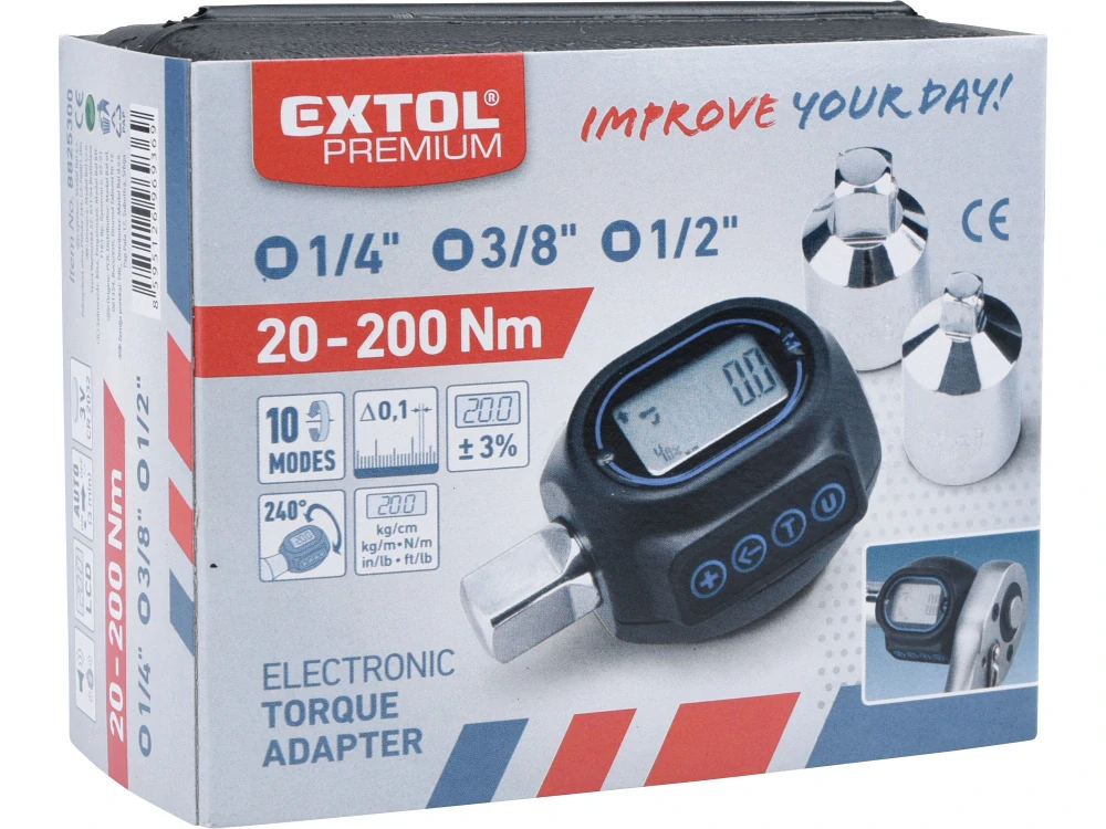 8825300 EXTOL adaptér momentový digitální, 1/2", 20-200Nm