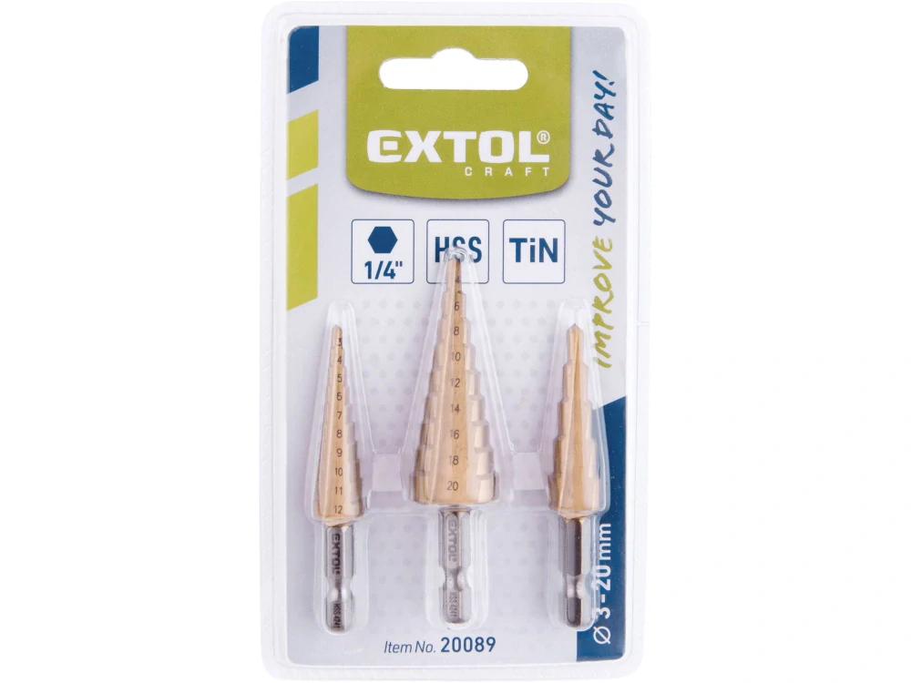20089 EXTOL CRAFT vrtáky stupňovité, sada 3ks, O 3-20mm, HSS