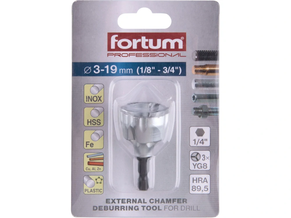  4769002 FORTUM Odhrotovač do vrtačky s SK plátky, pro průměry 3-19mm