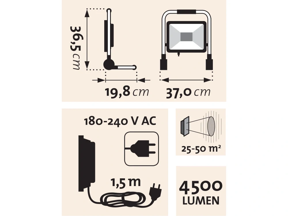 43244 EXTOL Reflektor LED, 4500lm, se stojanem