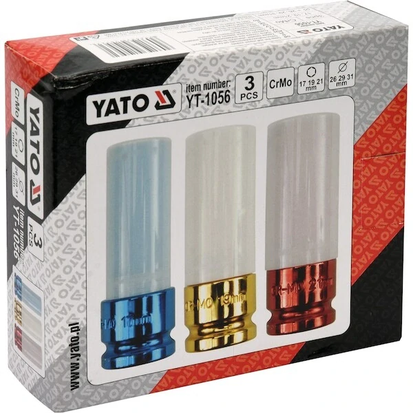 YATO YT-1056 – sada rázových hlavic na ALU kola 1/2", 17/19/21 mm
